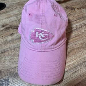 Pink and White KC Kansas City Chiefs Logo Baseball Hat